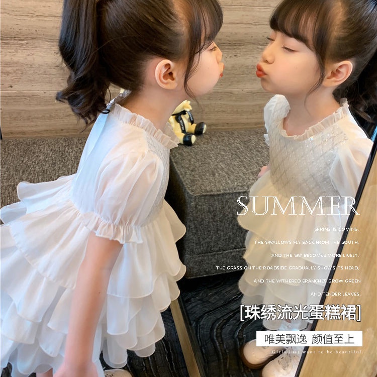 Đầm Công Chúa Phồng Ngắn Tay Dễ Thương Cho Bé Gái
