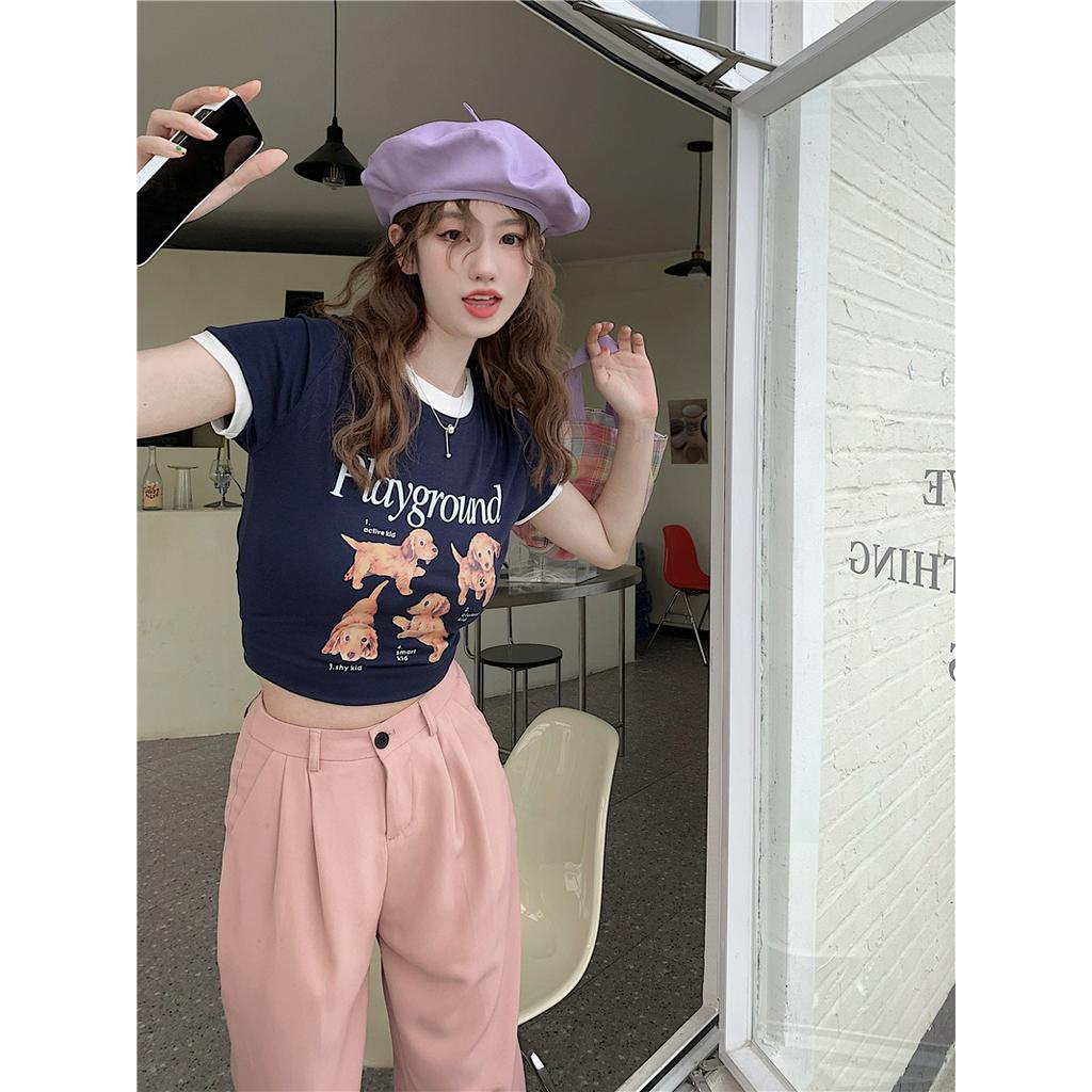 Áo Thun Nữ Tay Ngắn Dáng Ôm In Hình Cún Dễ Thương 51086