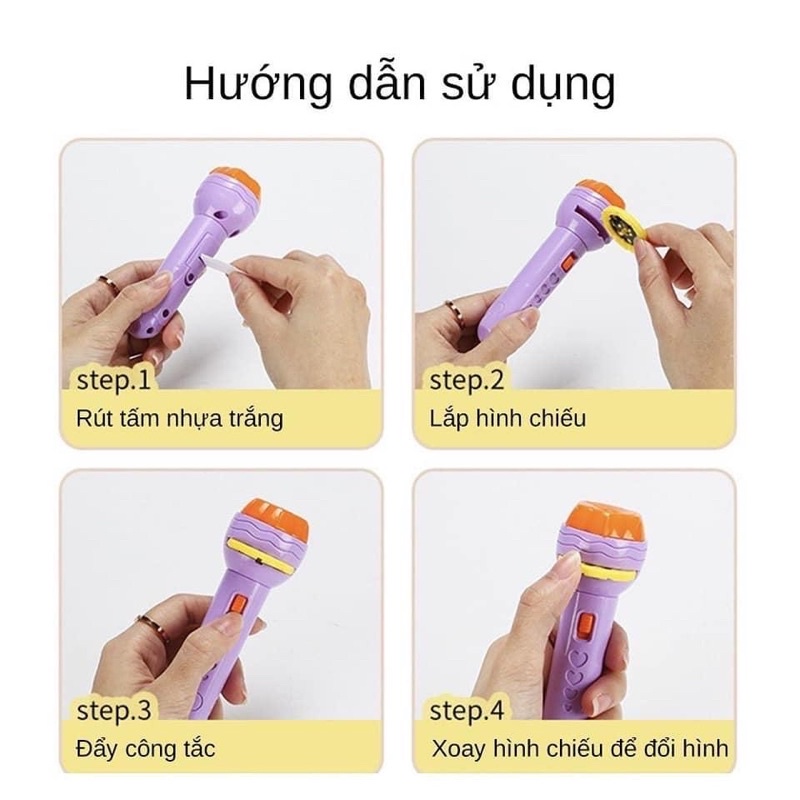 Đèn pin chiếu 96 hình ảnh cho bé thoả thích khám phá hoa quả, động vật, côn trùng, phương tiện, siêu nhân, ..