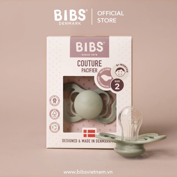 Ti ngậm giả BIBS Couture núm dẹt silicone chống vẩu kèm nắp trứng