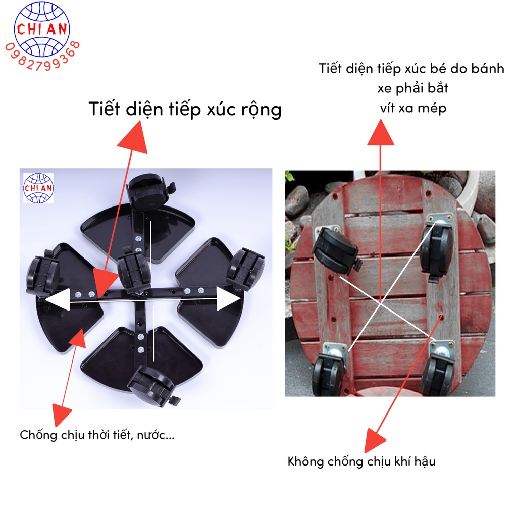 Đế lót chậu cây có bánh xe Chi An - CA001 - thiết kế thông minh tuỳ chỉnh kích thước  chịu tải trọng 120kg