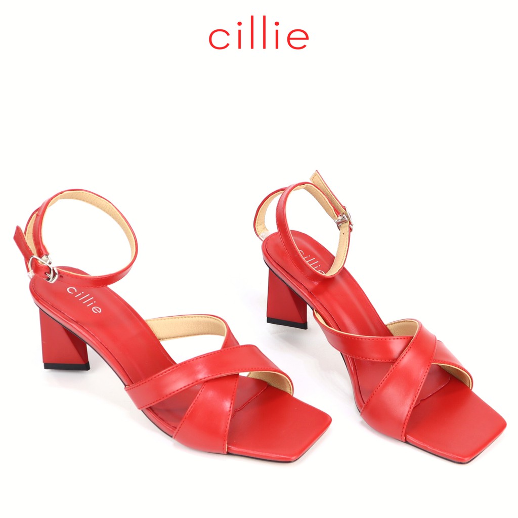 Giày sandal cao gót nữ quai chéo mũi vuông thời trang gót trụ cao 6cm đi làm đi chơi Cillie 1208