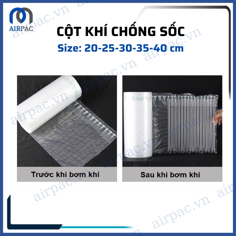 Bao bì túi nilon, cột khí chống sốc vận chuyển kích thước 20cm, 25cm, 30cm, 35cm, 40cm, 50cm, 55cm, 60cm