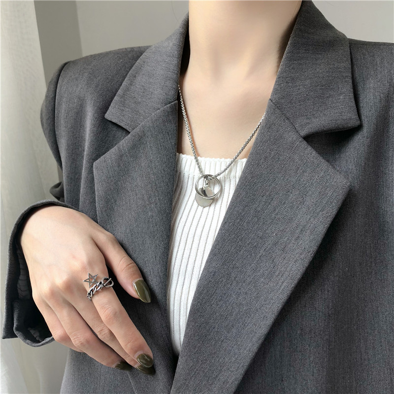 Vòng cổ hợp kim mặt nhẫn đơn giản phong cách Hàn Quốc