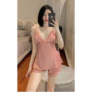 Bộ Đồ Ngủ Lụa, Bộ Mặc Nhà Quần Áo Chấm Bi Cao Cấp