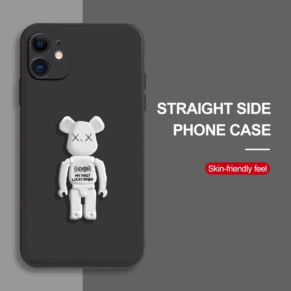 Ốp lưng IPHONE hình gấu Be@rbrick Kaws đen trắng Case For iPhone 13 Pro Max Iphone 12 11 X Xr Xs 7 8 SE vuông cạnh BVC