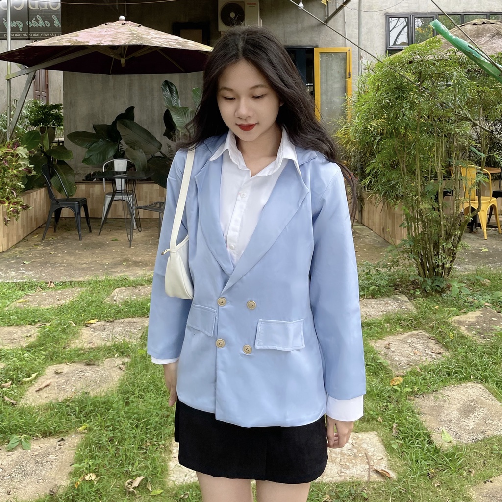 Áo vest nữ dài tay xanh mint ulzzang Hàn Quốc, Áo khoác blazer nữ 2 lớp tay dài vintage - Maoshop | BigBuy360 - bigbuy360.vn