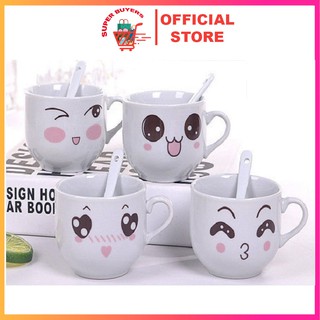 Ly Sứ Họa Tiết Emoji Cute Dễ Thương 300 ML Kèm Muỗng