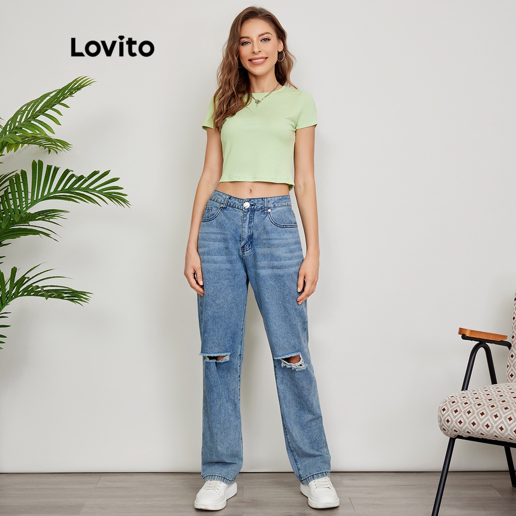 Lovito Áo phông trơn cổ tròn tay ngắn L24ED050 (Xanh lá cây)