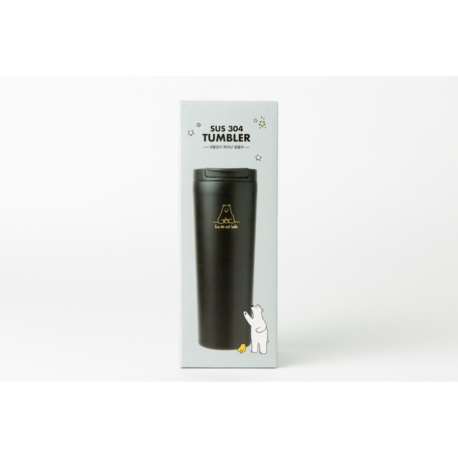 Bình Đựng Nước Tumbler ARTBOX Hàn Quốc Có Dây Đeo Không Gỉ Màu Đen In Hình Gấu Dễ Thương Tiện Dụng