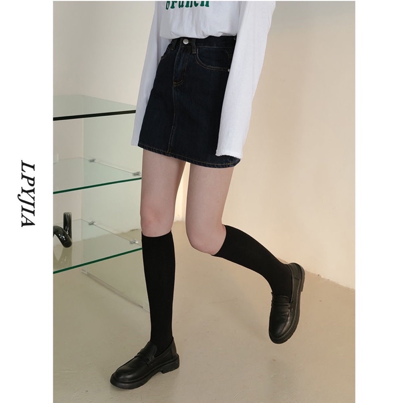 8135 | Chân Váy Bò Xanh Đậm Chữ A Dáng Cơ Bản Cổ Điển Retro - 𝐃𝐞𝐧𝐢𝐦 𝐒𝐤𝐢𝐫𝐭