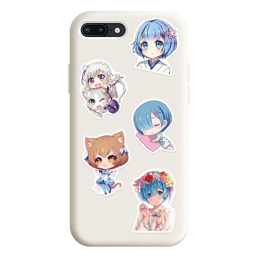 Hình Dán Anime Re:Zero - Set 50 Sticker Ran Rem Emilia Beatrice - Giấy Decal chống nước đẹp - Size 4-5 cm