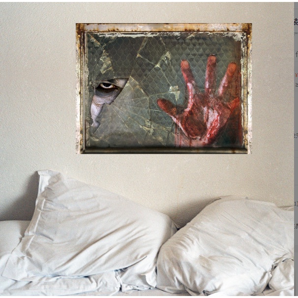 Decal trang trí Halloween - Cửa sổ và bàn tay người dính máu