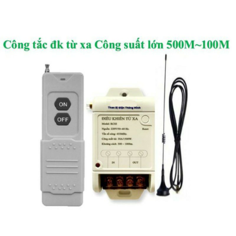 Công tắc điều khiển từ xa công suất lớn 500M-1000M 30A/220V sóng Radio RF 433Mhz