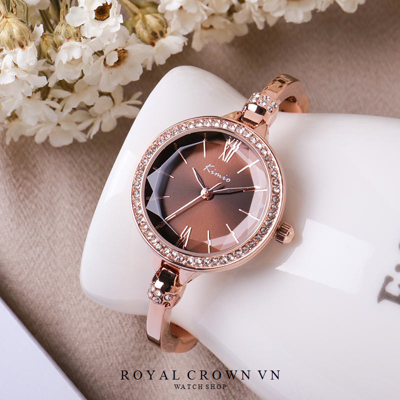 Đồng Hồ nữ thời trang KIMIO 6416 dây rút mặt tròn chống nước
