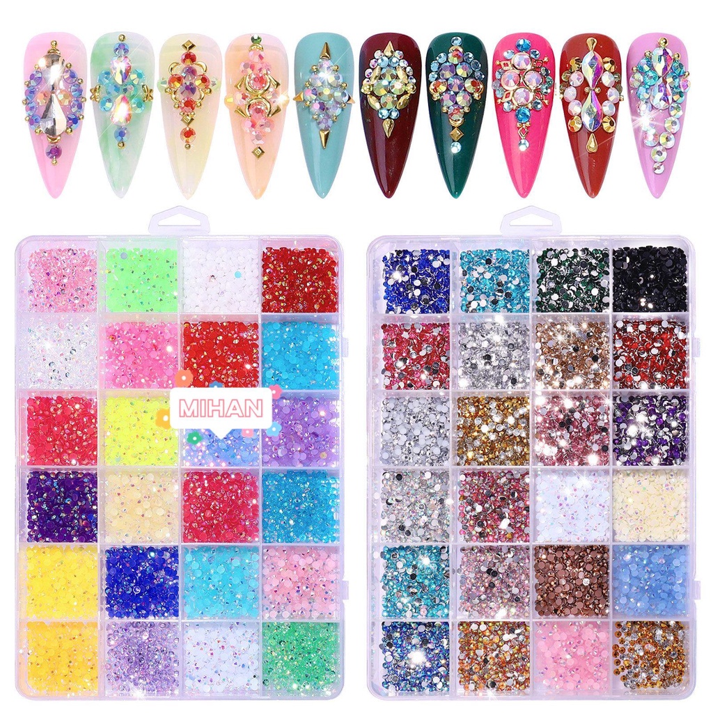 MIHAN1 3500pcs/box Manicure Nail Art|Resin Strass|Mix Multisize 3D Jelly Half Round Flatback DIY Accessories Decoration Colorful