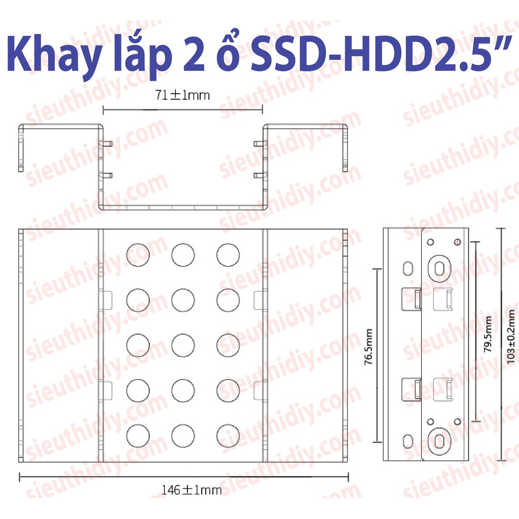 Khay chuyển nhôm cho ổ cứng ssd 2.5", hdd 3.5" gắn chỗ DVD 5.25"