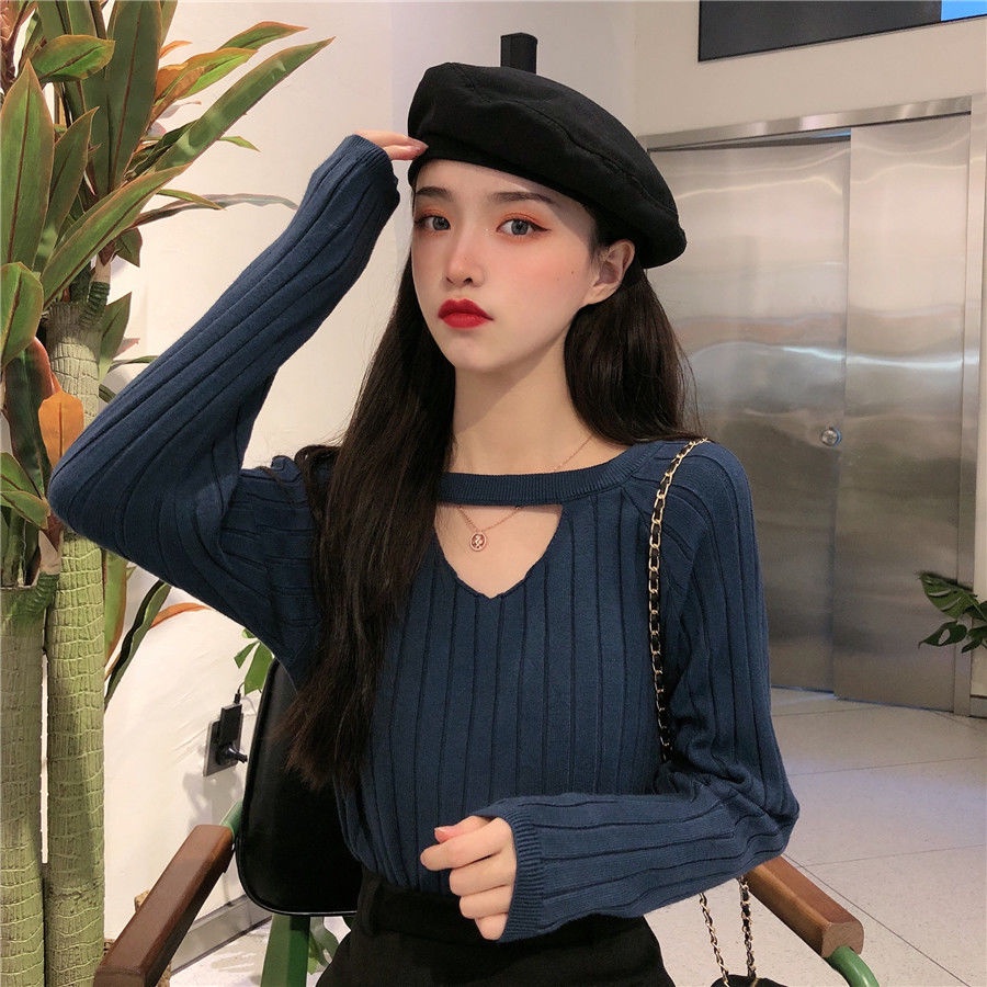 COZOK Áo Sweater dài tay cổ chữ V thời trang xinh xắn