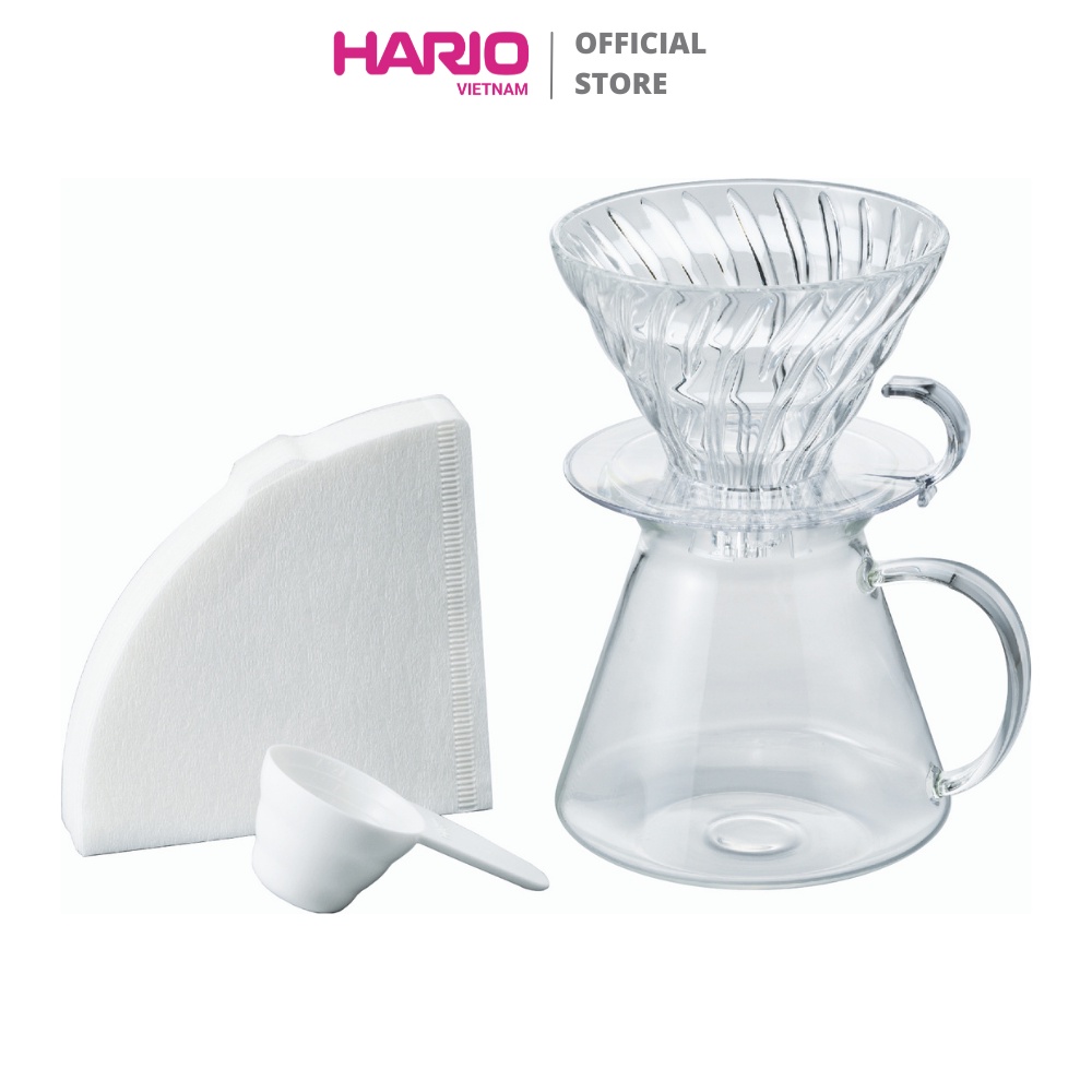 Bình Pha Cà Phê HARIO Dripper 600ml (S-VGBK-02-T, Kèm Phễu, Giấy Lọc, Muỗng)