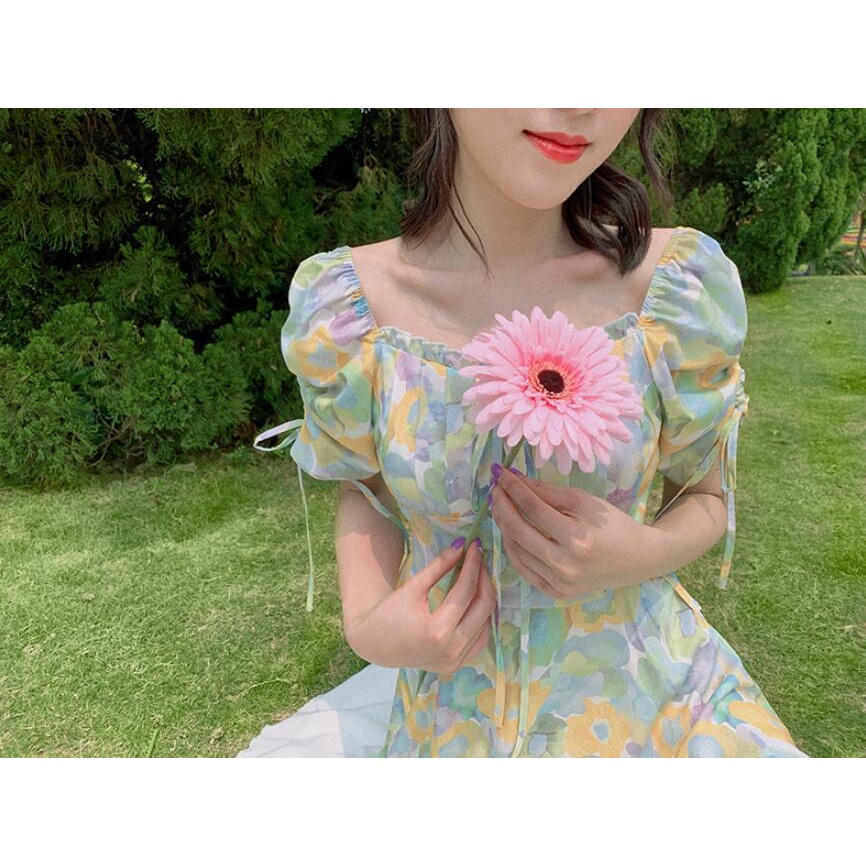 váy xanh bơ đầm bigsize nữ đầm tay phồng đầm nữ váy chữ a ngắn váy hoa nhí vintage đầm đi tiệc váy tiểu thư sang chảnh đầm cổ vuông đầm hở lưng