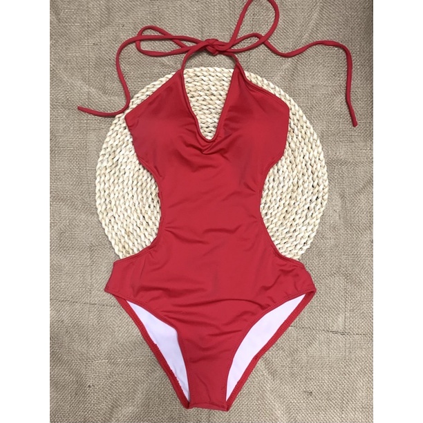 Đồ bơi bikini 1 mảnh cách điệu khoét eo đan dây sau lưng (3 màu đen/ cam/vàng)