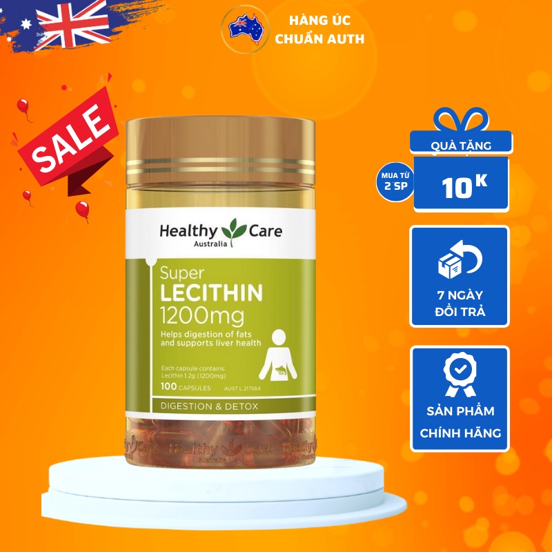 Mầm đậu nành Úc Healthy Care Super Lecithin 1200mg 100 viên