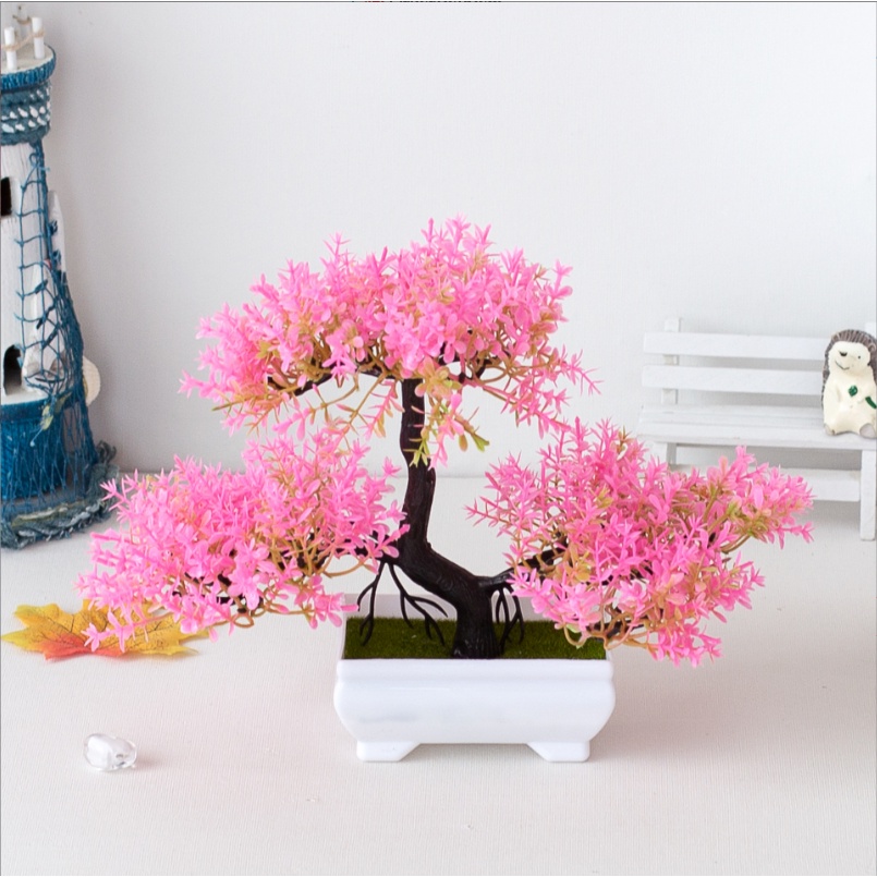 CÂY GIẢ BONSAI HOA RỰC RỠ kèm chậu - Chậu cây Phú Quý Cát Tường trang trí, để bàn - Hoa giả may mắn tài lộc