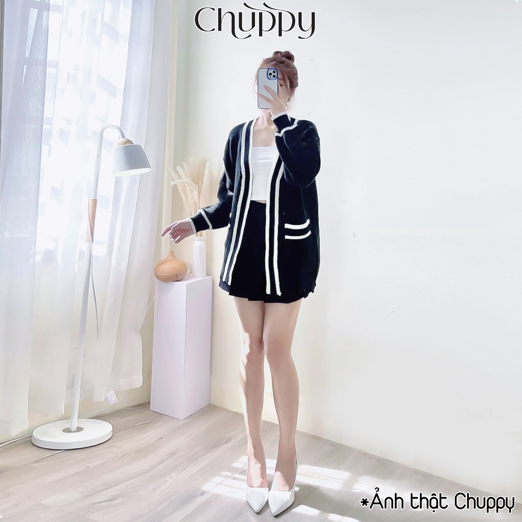 Áo cadigan len trơn nữ form rộng thiết kế viền siêu xinh-CHUPPY - KL05