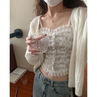 Áo bra viền ren hoa nhí cúc nút ngọc kèm ảnh thật
