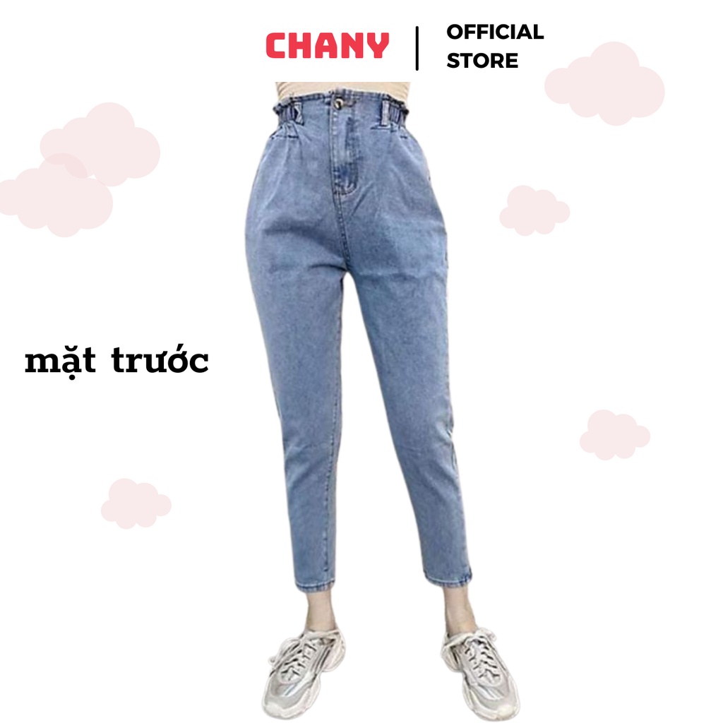 Quần baggy nữ Jeans lưng cao cạp chun sau Bigsize