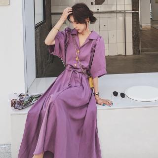 Đầm Voan Dáng Dài Màu Tím Phong Cách Pháp Thanh Lịch Cho Nữ