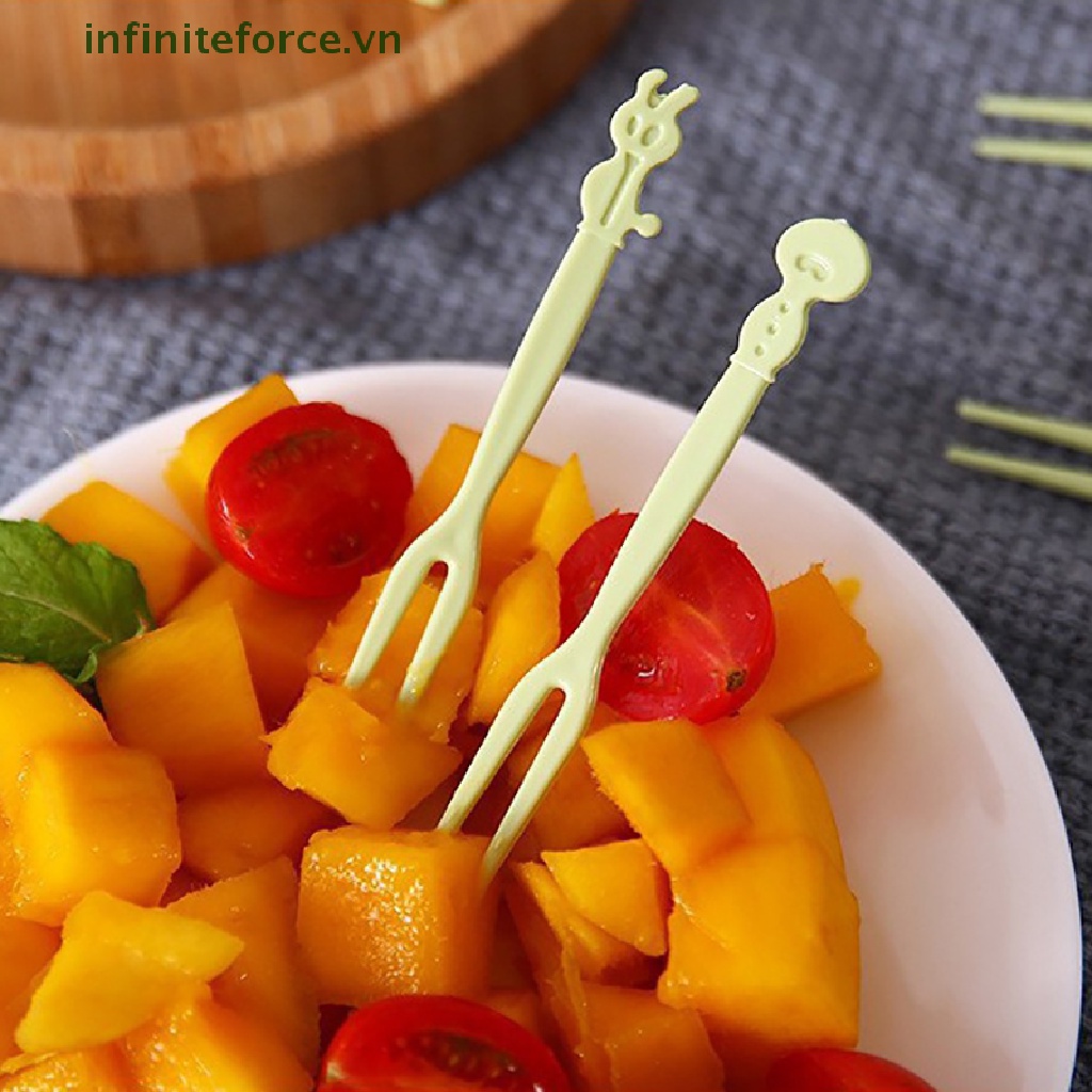 Set 50 Nĩa Ăn Trái Cây / Tráng Miệng Bằng Nhựa Họa Tiết Hoạt Hình Cho Bé