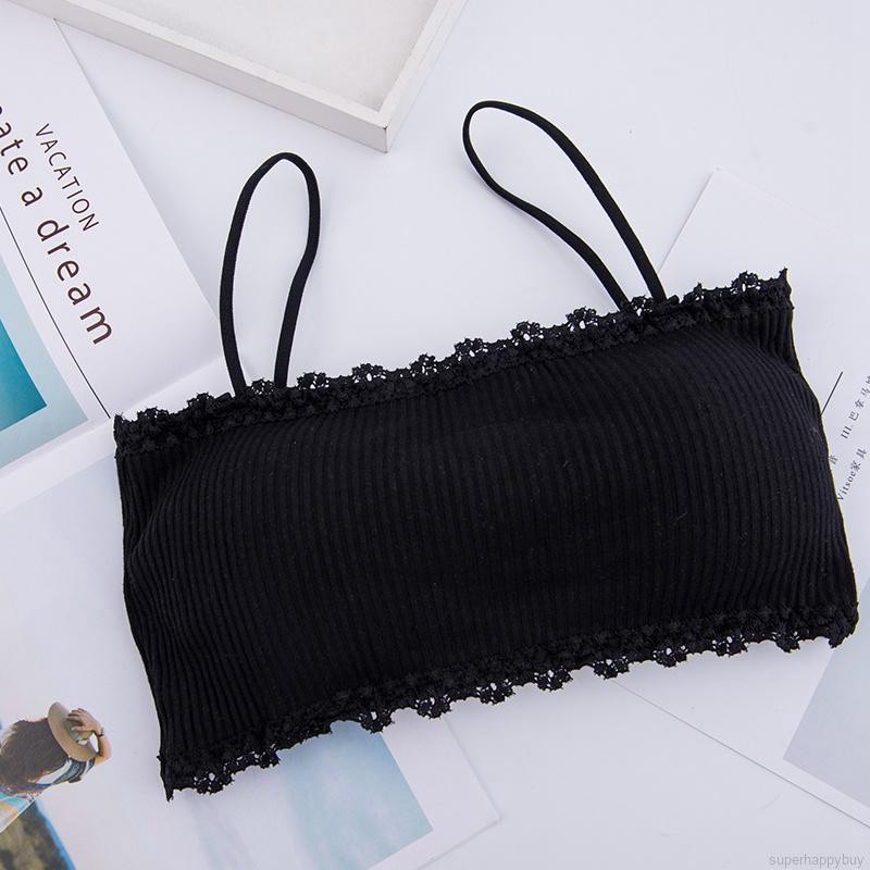 Áo ngực dạng ống hai dây màu trơn bằng vải cotton mềm mại có miếng đệm ngực dành cho bạn nữ | BigBuy360 - bigbuy360.vn