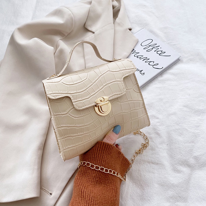 Túi đeo chéo họa tiết da cá sấu phối dây xích thời trang cho nữ