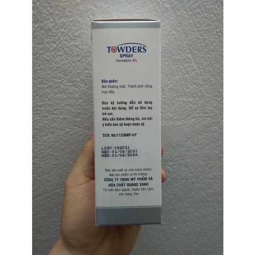Xịt Towders Spray 100ml chai xịt cho da bị ghẻ và ký sinh trùng
