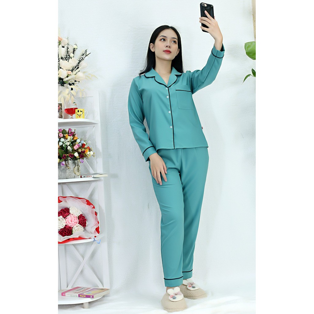 Bộ đồ bộ Pijama màu XANH tay dài quần dài siêu lụa - Thoải Mái Nhẹ Nhàng