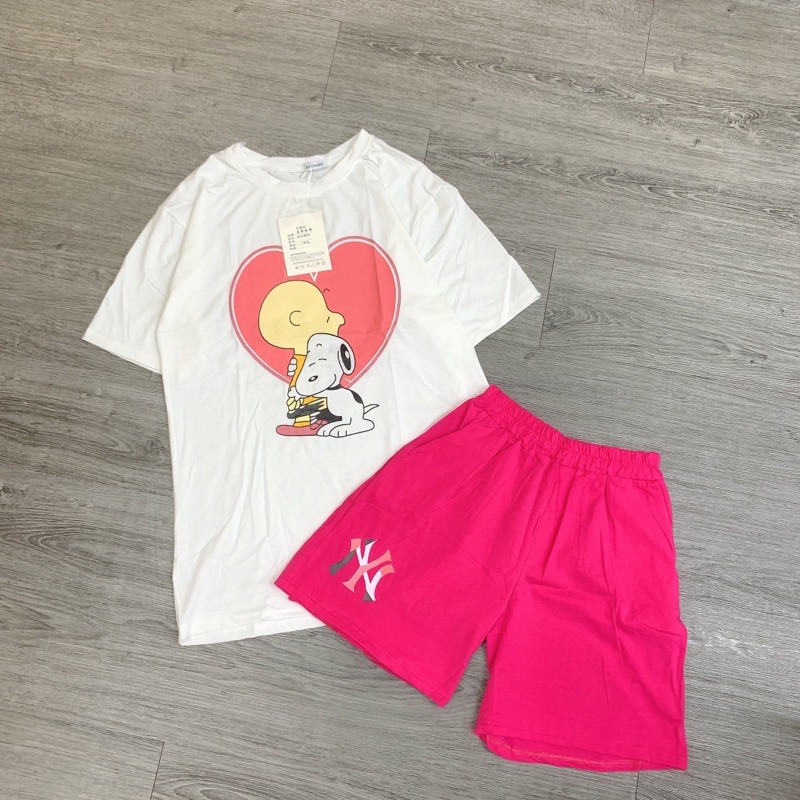 Set Áo Phông Nữ Rộng Hình Chó + Quần Chữ Cực Xinh