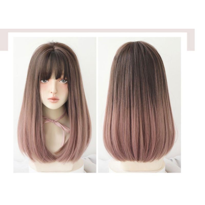 Tóc giả nữ đẹp ❤️ FREESHIP ❤️nguyên đầu lửng omber hồng khói