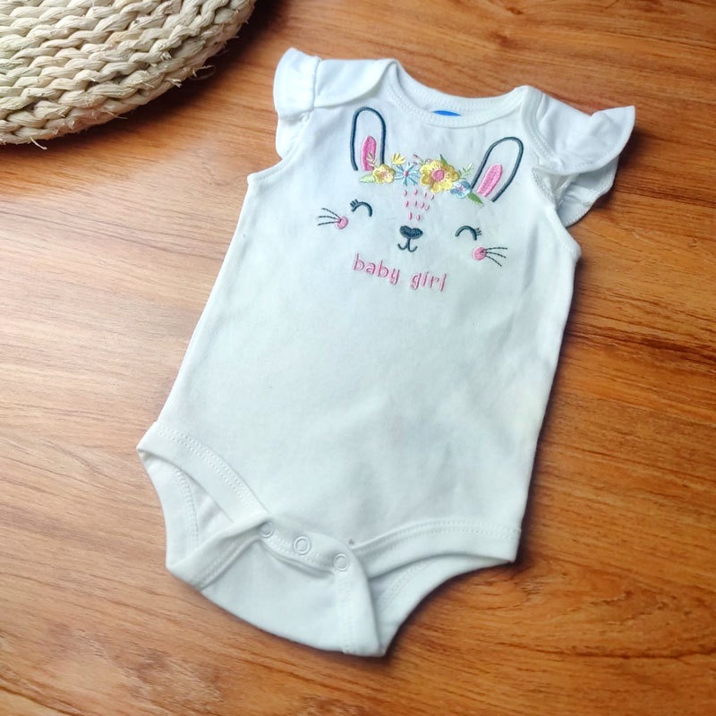 Bodysuit cho bé gái sơ sinh 0-9m BON BEBE ngắn tay màu trắng hồng Body chip newborn xuất dư cho bé Áo liền quần bé gái