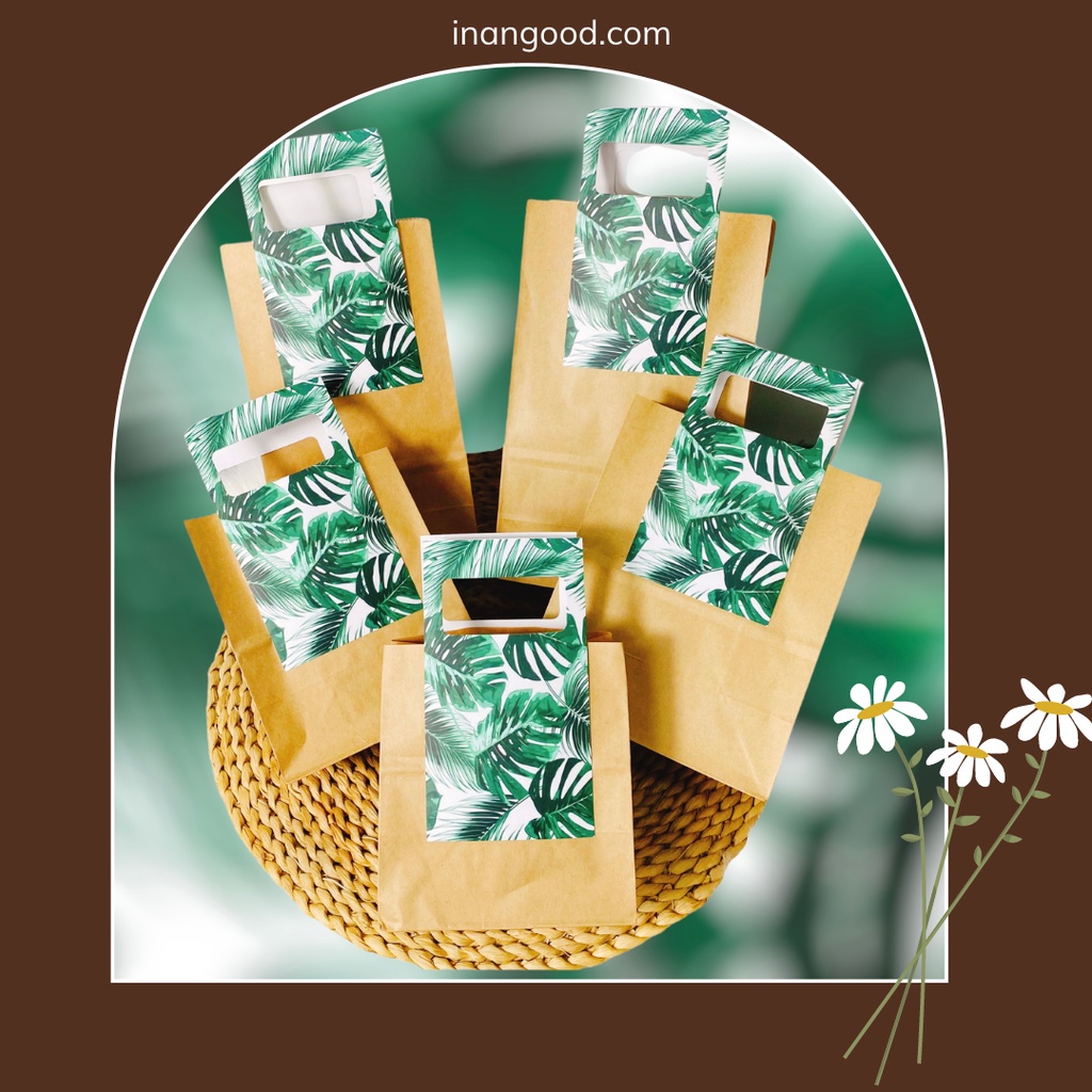 Túi giấy vintage màu nâu ú có in họa tiết quai đủ kích thước