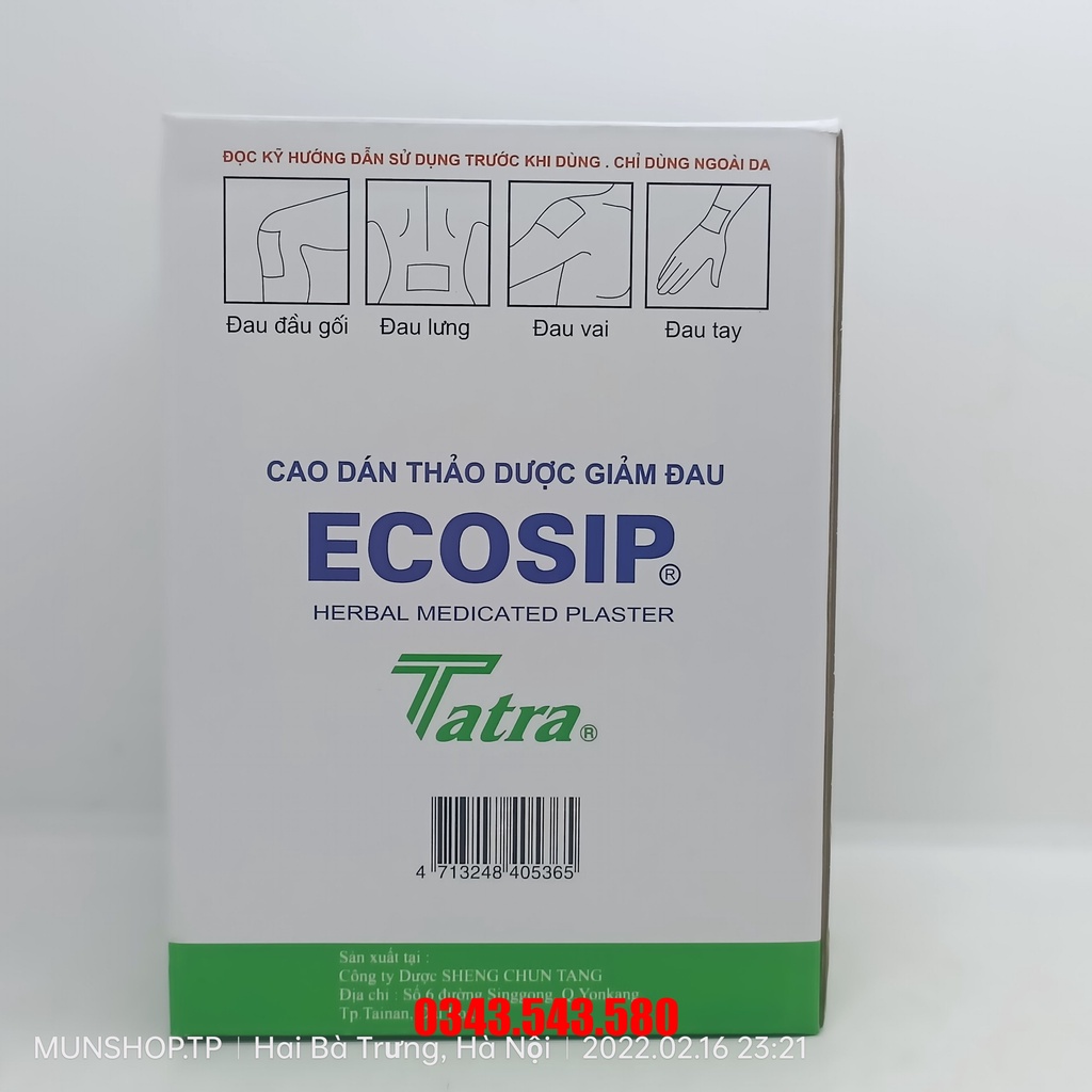 Cao dán thảo dược giảm đau ECOSIP Plaster gói 5 miếng