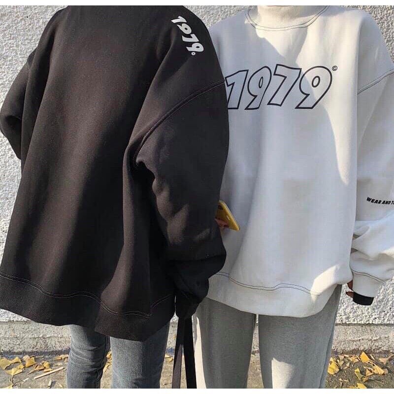 A018 Áo nỉ thu đông cổ lọ 1979 unisex form rộng dài tay, áo hoodie sweater nam nữ trắng đen form to Ulzzang freesize | BigBuy360 - bigbuy360.vn