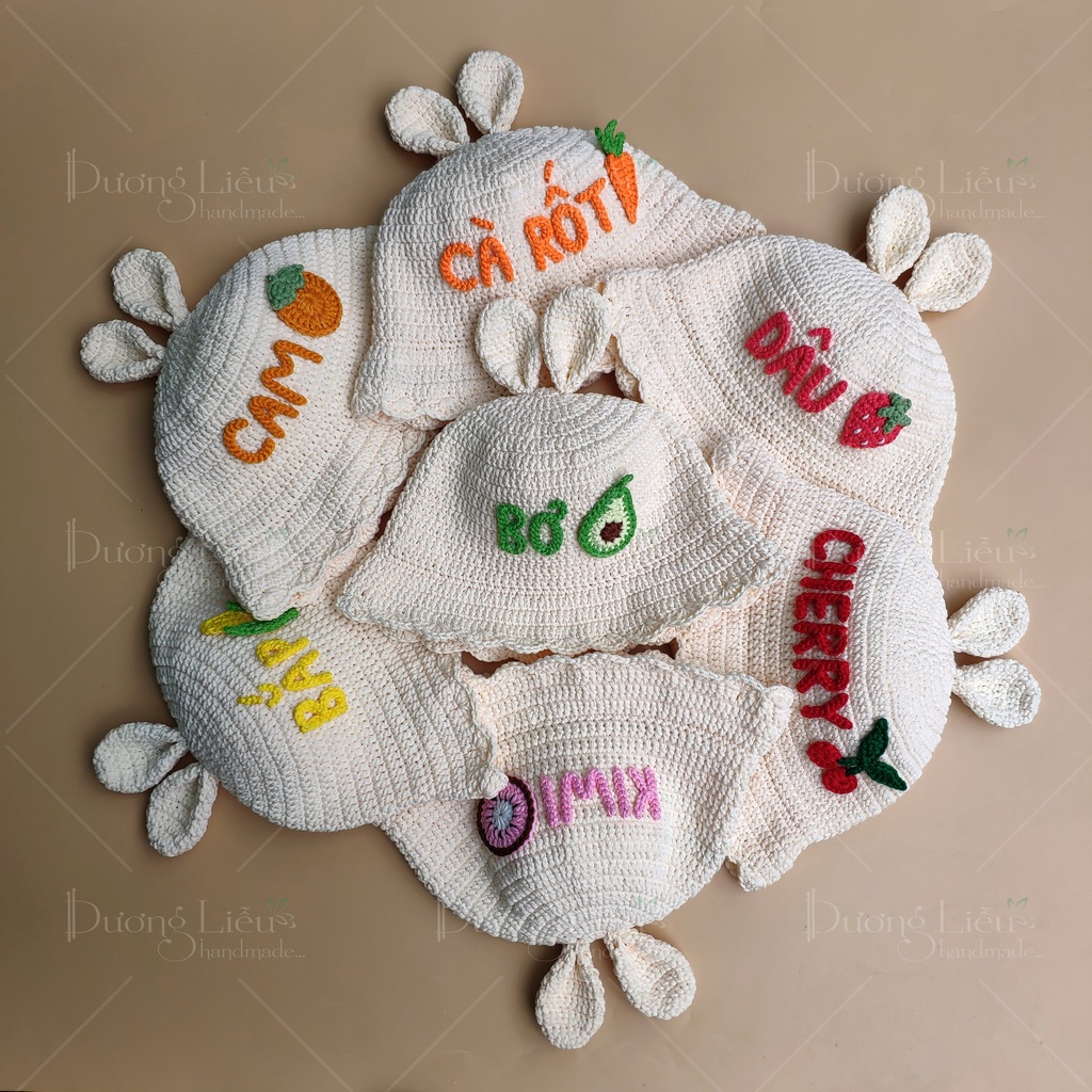 Nón Trái Cây Tai Thỏ Handmade Cho Bé (Có Gắn Tên Theo Yêu Cầu)