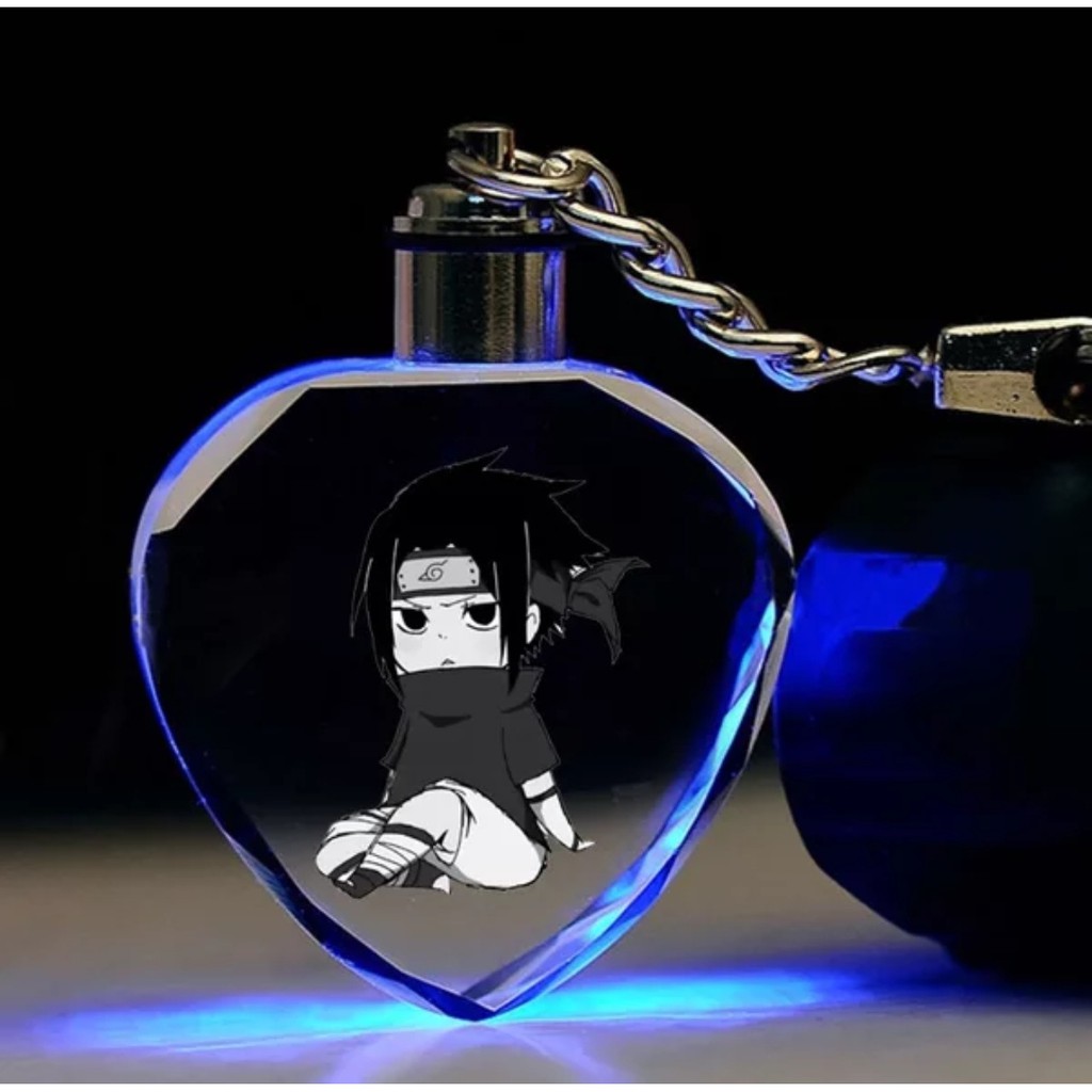 Móc khóa pha lê thủy tinh NARUTO anime có đèn led 7 màu (đổi màu) siêu đẹp crystal key-chain led (Lục giác)