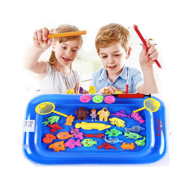 Đồ chơi trẻ em Bể phao Câu cá đủ bộ gồm bể hơi+2 cần câu+1 bơm bể+cá gắn nam châm