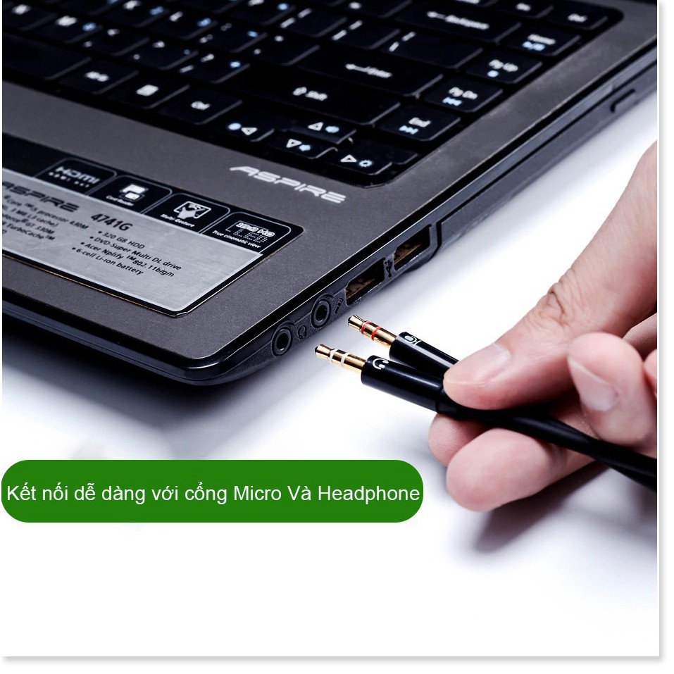 Jack chuyển đổi tai nghe 3.5 sang Audio &amp; Mic dùng trên laptop máy tính, Cáp Chia 3.5mm