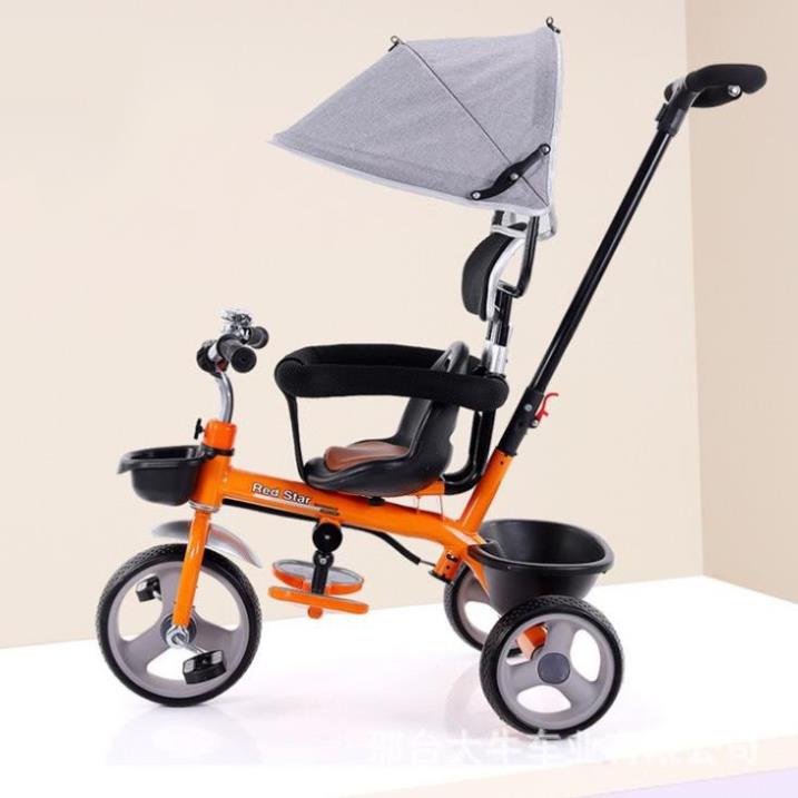 Xe đẩy cho bé có mái che RED Star baby, xe đạp 3 bánh cho bé từ 6 tháng đến 5 tuổi đủ màu: cam, xanh, đỏ, đen- Babibo
