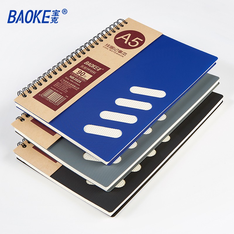 BAOKE NOTEBOOK, Sổ tay xoắn ốc A5 3 màu đen, xanh, xám ,NB2025