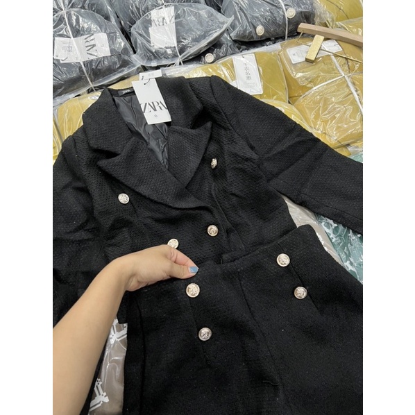 SIÊU PHẨM ÁO DẠ ĐEN CỔ VEST +SOOC CẠP CAO  HÀNG VNXK