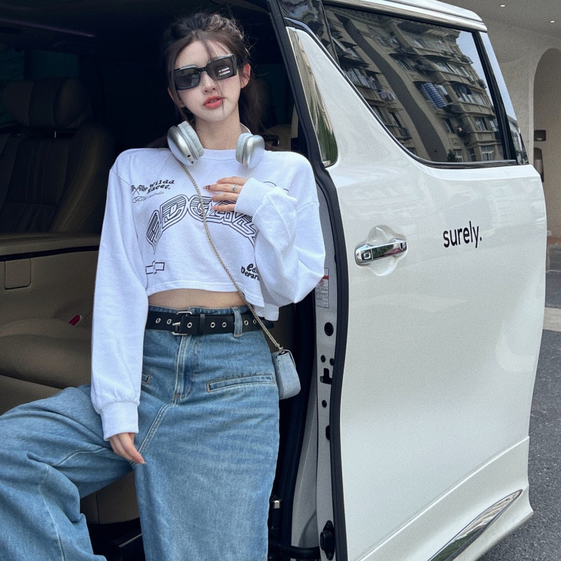 Áo Croptop Tay Dài Thời Trang Đường Phố Cá Tính Cho Nữ